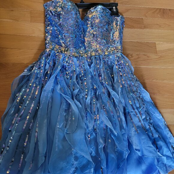 Sherri Hill Turquoise blue sequin short dress - Picture 1 of 3